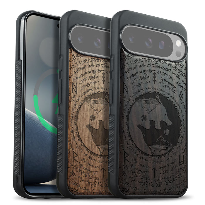 A Yin-Yang Journey, Classic Engraved Wood & TPU Case - Artisanal Cover for Google Pixel