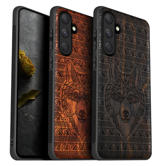 The Mystical Canine, Classic Engraved Wood & TPU Case - Artisanal Cover for Samsung Galaxy