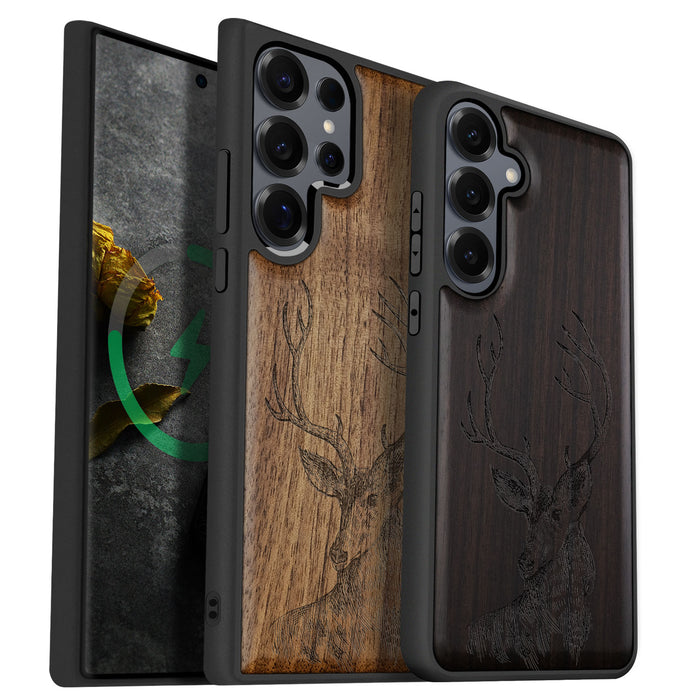 The Half-Length Deer Linework Art Classic Engraved Wood & TPU Case Samsung Galaxy Artisanal Case View