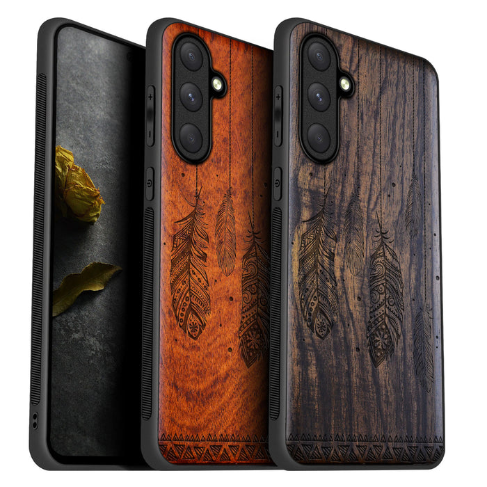 The Feathered Tapestry, Classic Engraved Wood & TPU Case - Artisanal Cover for Samsung Galaxy