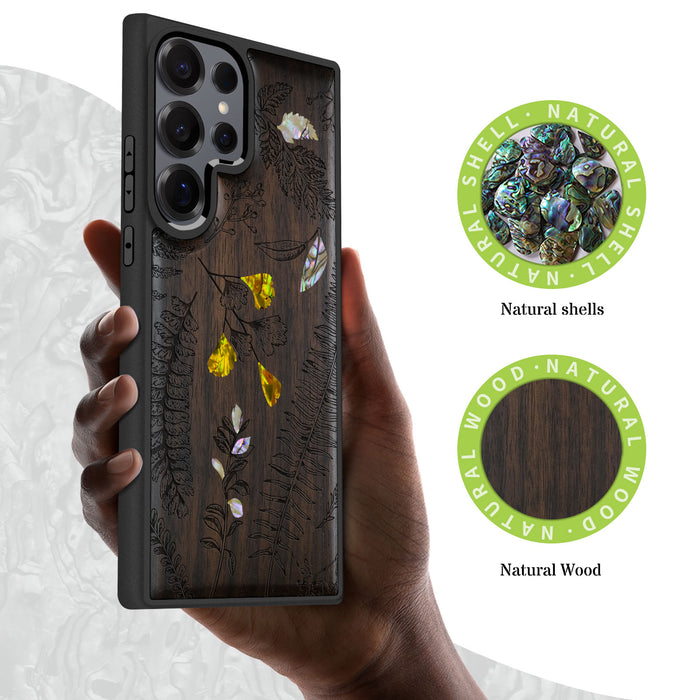 Enchanted Florals, Hand-Inlaid Wood & Mother of Pearl Case - Artisanal Cover for Samsung Galaxy