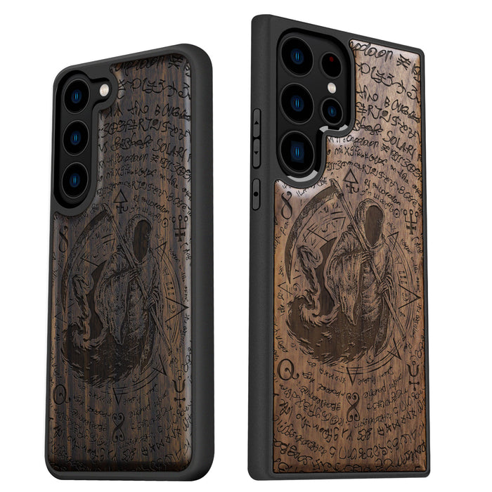 The Reaper's Scythe, Classic Engraved Wood & TPU Case - Artisanal Cover for Samsung Galaxy