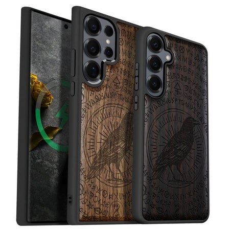 The Haloed Crow Classic Engraved Wood & TPU Case Samsung Galaxy Artisanal Case View