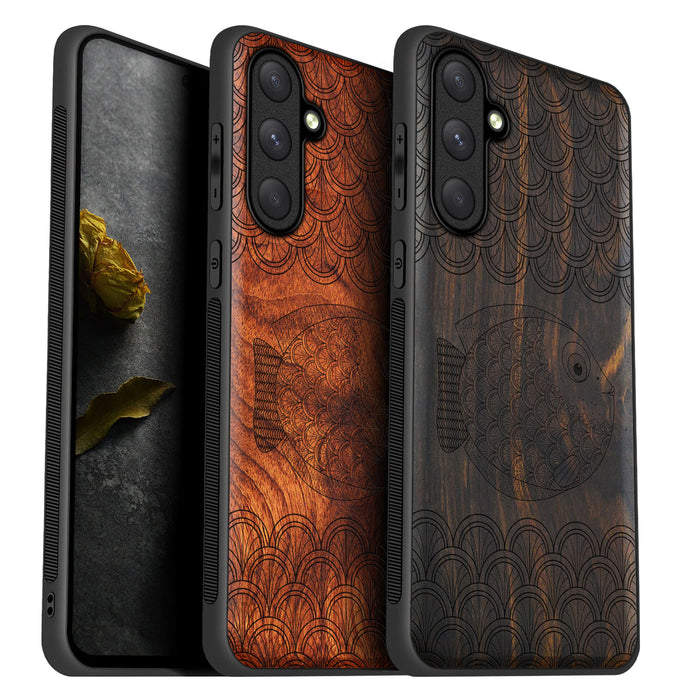 Delicate Doodles of the Deep, Classic Engraved Wood & TPU Case - Artisanal Cover for Samsung Galaxy