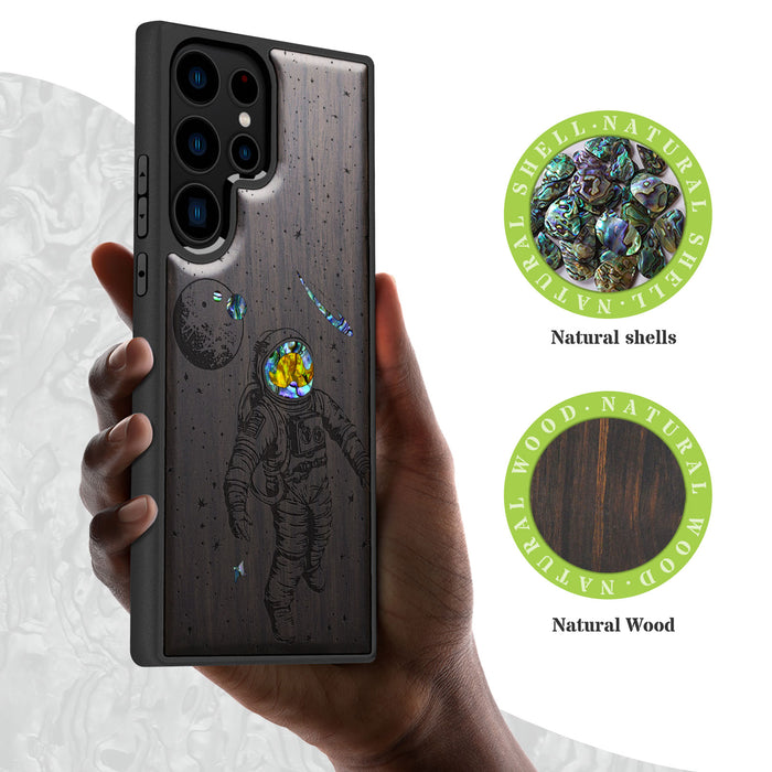 A Celestial Odyssey, Hand-Inlaid Wood & Mother of Pearl Case - Artisanal Cover for Samsung Galaxy