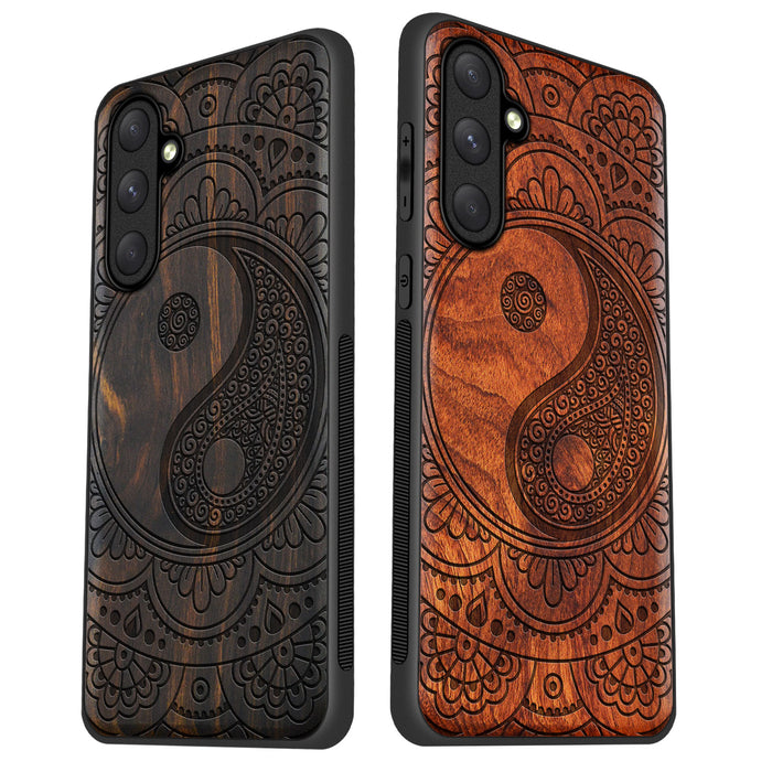 The Yin-Yang Mandala, Classic Engraved Wood & TPU Case - Artisanal Cover for Samsung Galaxy