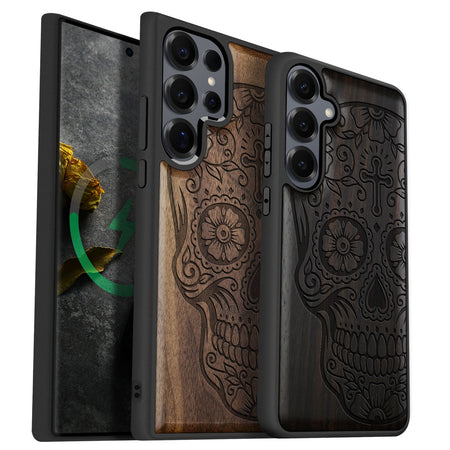 Fiesta Skull Classic Engraved Wood & TPU Case Samsung Galaxy Artisanal Case View
