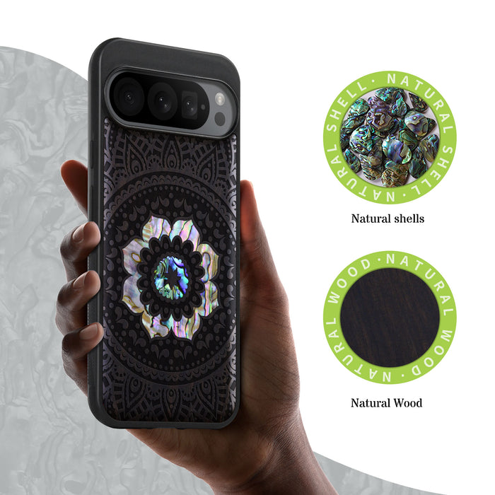 The Indian Floral Mandala, Hand-Inlaid Wood & Mother of Pearl Case - Artisanal Cover for Google Pixel