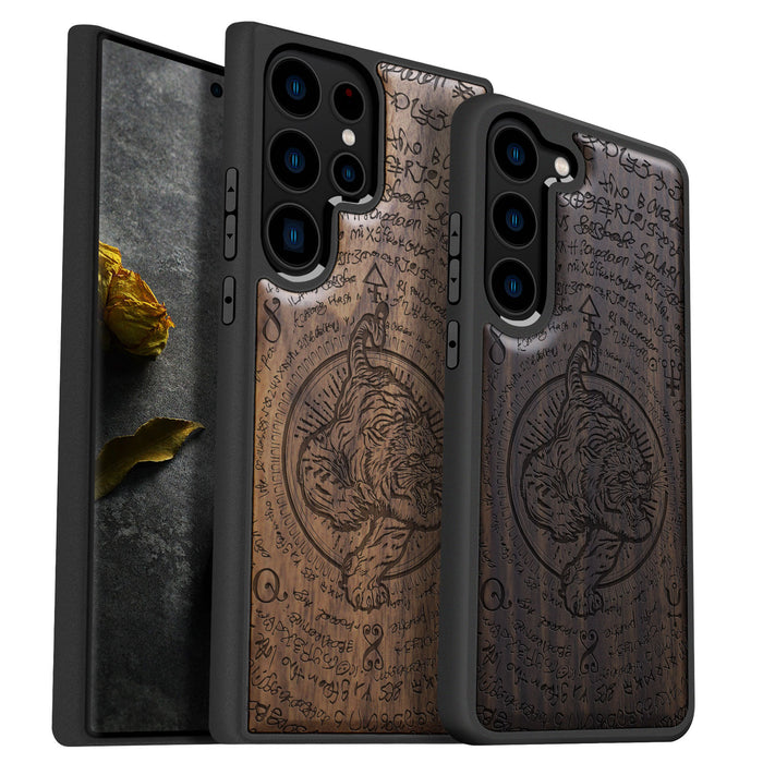 A Mingle of Might and Mystery, Classic Engraved Wood & TPU Case - Artisanal Cover for Samsung Galaxy