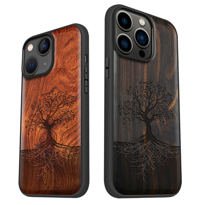 The Yin Yang Tree, Classic Engraved Wood & TPU Case - Artisanal Cover for Apple iPhone