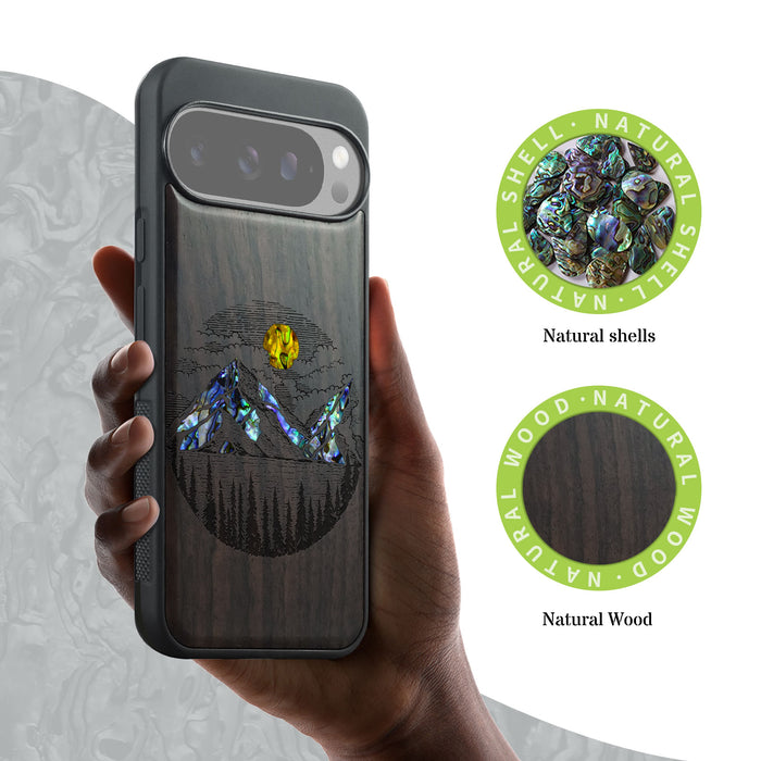 A Captivating Landscape Painting, Hand-Inlaid Wood & Mother of Pearl Case - Artisanal Cover for Google Pixel