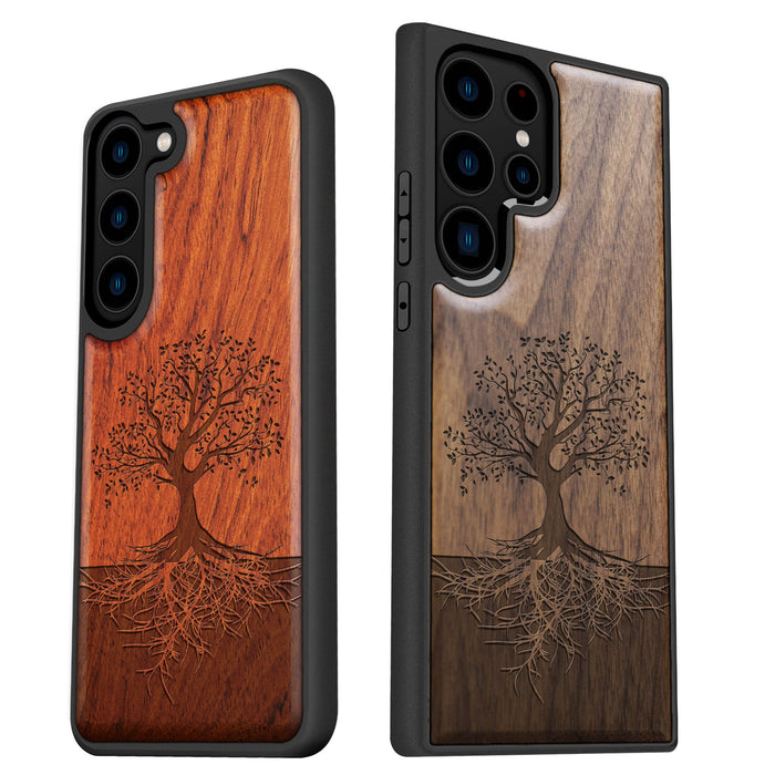 The Yin Yang Tree, Classic Engraved Wood & TPU Case - Artisanal Cover for Samsung Galaxy