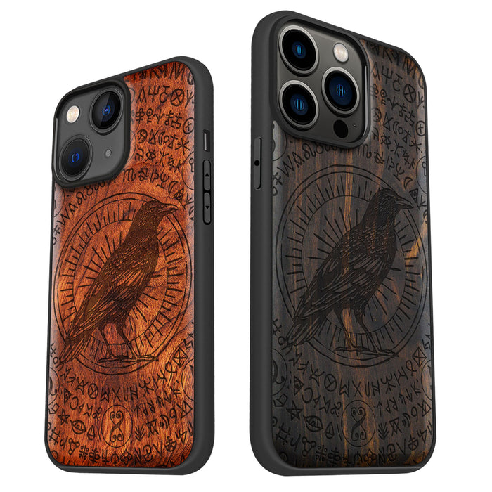 The Haloed Crow, Classic Engraved Wood & TPU Case - Artisanal Cover for Apple iPhone