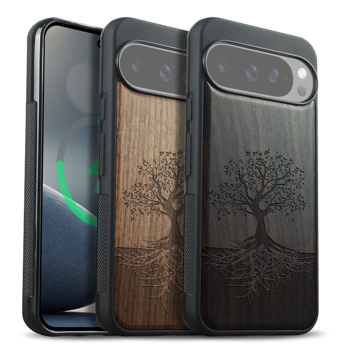 Yin Yang Tree, Classic Engraved Wood & TPU Case - Artisanal Cover for Google Pixel