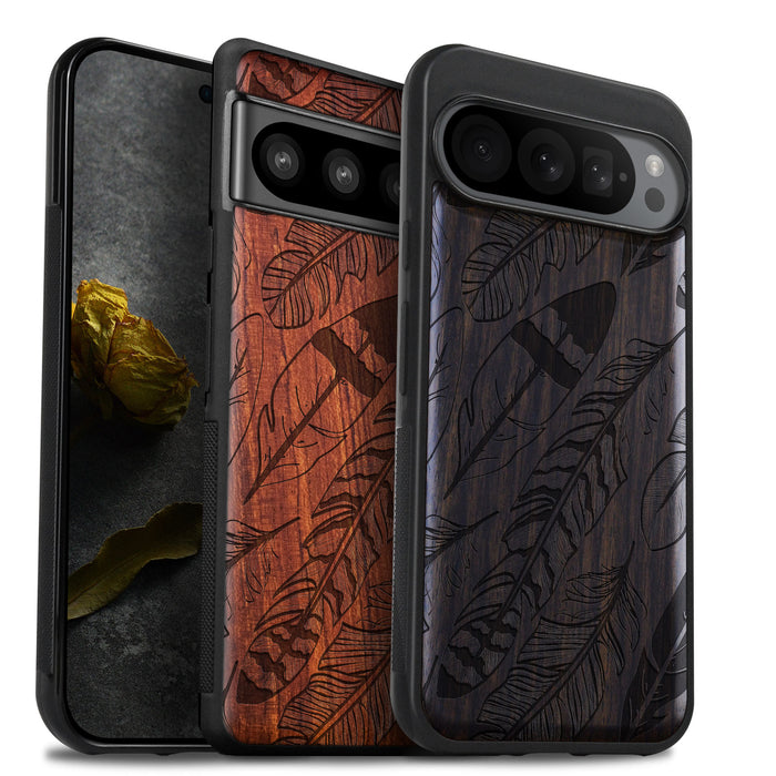 The Feathered Array, Classic Engraved Wood & TPU Case - Artisanal Cover for Google Pixel