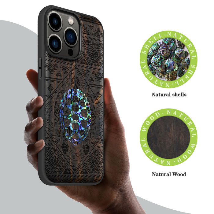 The Beautiful Turtle, Hand-Inlaid Wood & Mother of Pearl Case - Artisanal Cover for Apple iPhone