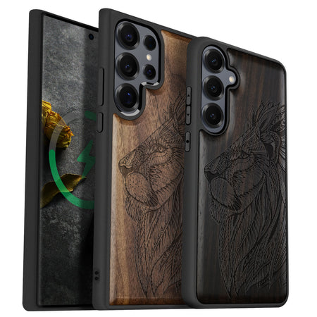 Lion Majesty Classic Engraved Wood & TPU Case Samsung Galaxy Artisanal Case View