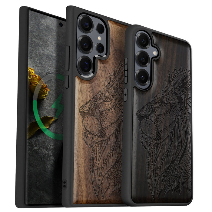 Lion Majesty Classic Engraved Wood & TPU Case Samsung Galaxy Artisanal Case View