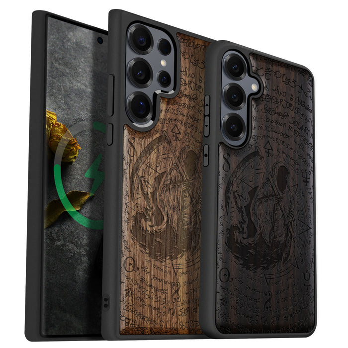 The Reaper's Scythe, Classic Engraved Wood & TPU Case - Artisanal Cover for Samsung Galaxy