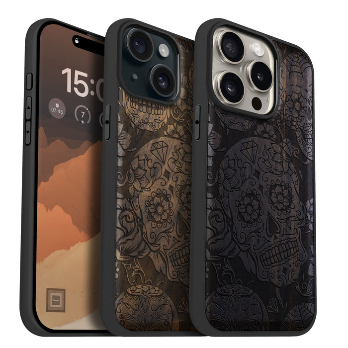 Dance of the Sugar Skulls, Classic Engraved Wood & TPU Case - Artisanal Cover for Apple iPhone