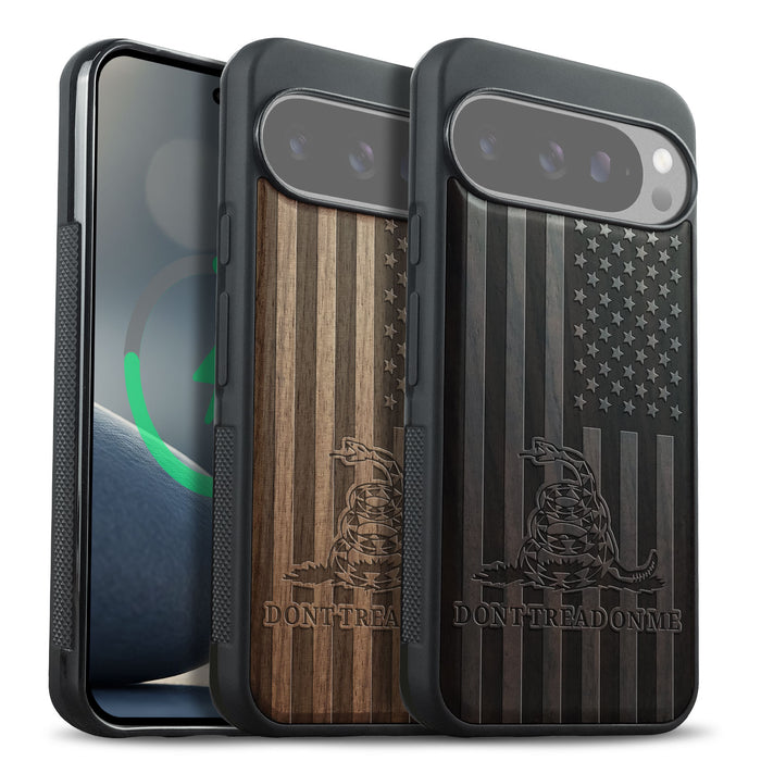 Patriot Flag, Classic Engraved Wood & TPU Case - Artisanal Cover for Google Pixel