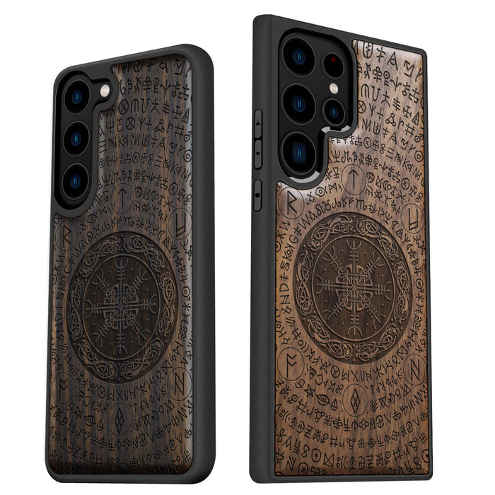 The Shield of Dragons and Awe, Classic Engraved Wood & TPU Case - Artisanal Cover for Samsung Galaxy