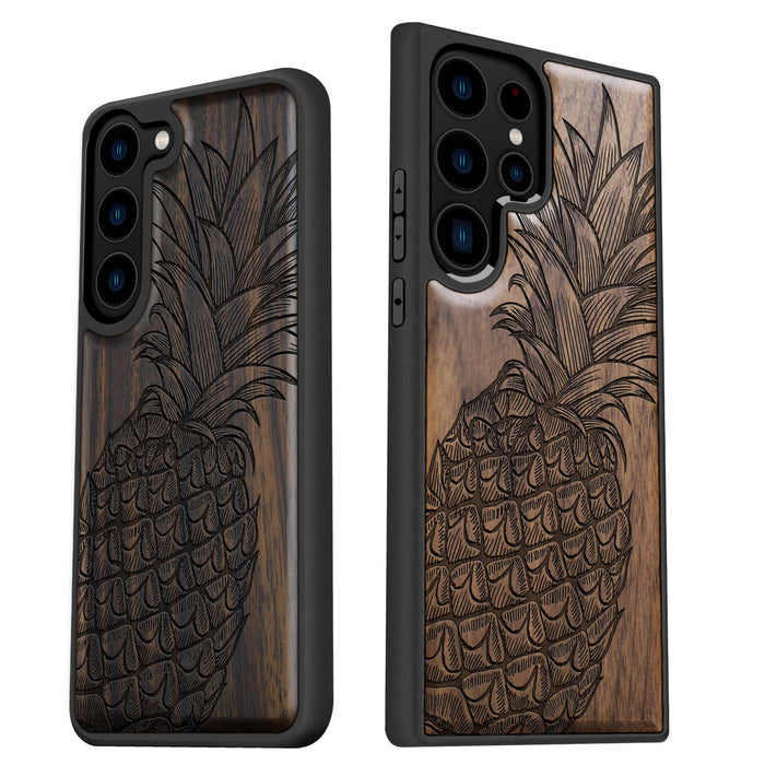 The Pineapple Fruit Design, Classic Engraved Wood & TPU Case - Artisanal Cover for Samsung Galaxy