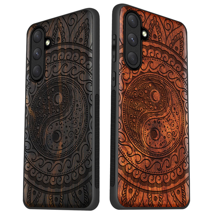 The Yin Yang Paisley, Classic Engraved Wood & TPU Case - Artisanal Cover for Samsung Galaxy