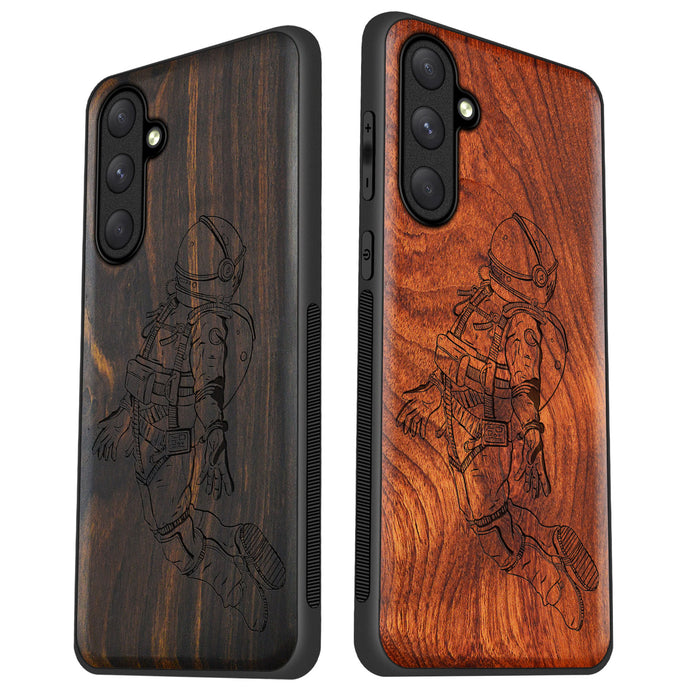 The Floating Astronaut, Classic Engraved Wood & TPU Case - Artisanal Cover for Samsung Galaxy