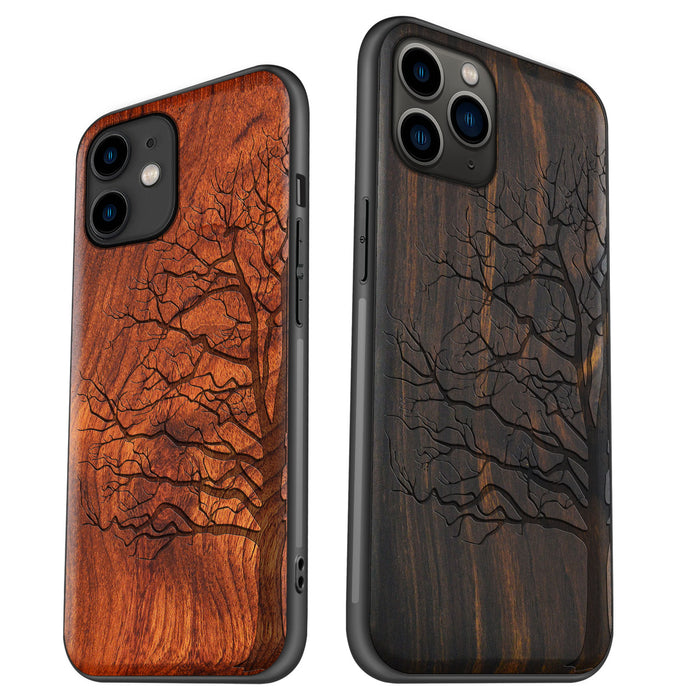 The Bare Tree, Classic Engraved Wood & TPU Case - Artisanal Cover for Apple iPhone