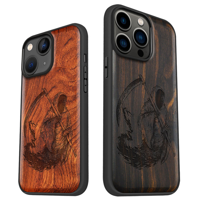 The Grim Reaper, Classic Engraved Wood & TPU Case - Artisanal Cover for Apple iPhone