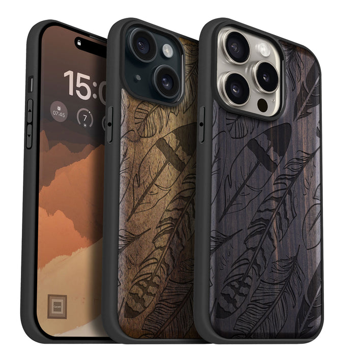 The Feathered Array, Classic Engraved Wood & TPU Case - Artisanal Cover for Apple iPhone