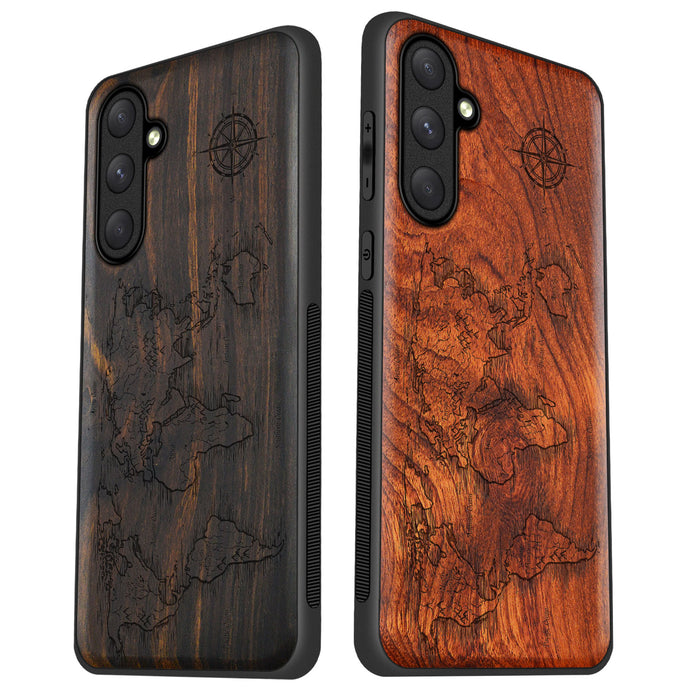 Global Connection, Classic Engraved Wood & TPU Case - Artisanal Cover for Samsung Galaxy