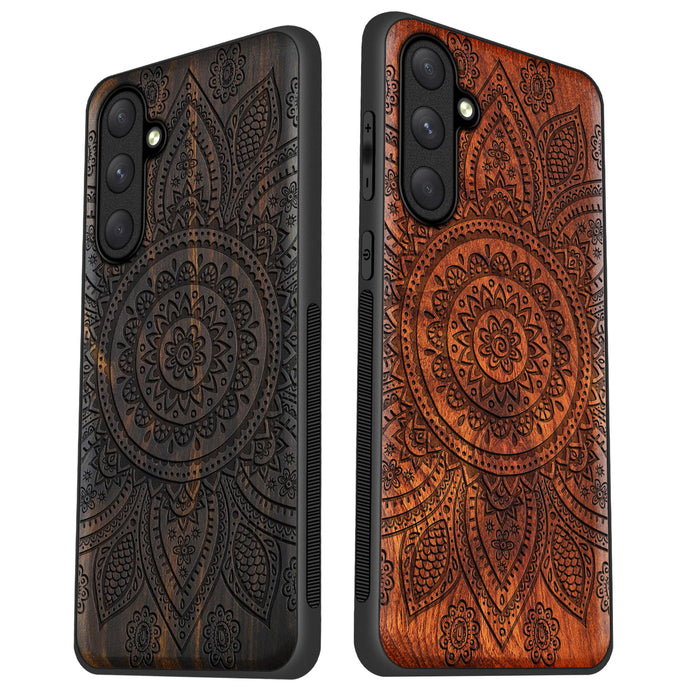 The Indian Floral Mandala, Classic Engraved Wood & TPU Case - Artisanal Cover for Samsung Galaxy