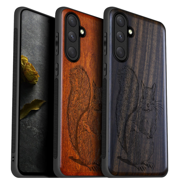 The Squirrel Sketch, Classic Engraved Wood & TPU Case - Artisanal Cover for Samsung Galaxy