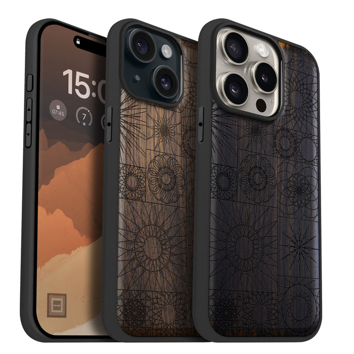 The Spirograph Mandala Mosaic, Classic Engraved Wood & TPU Case - Artisanal Cover for Apple iPhone