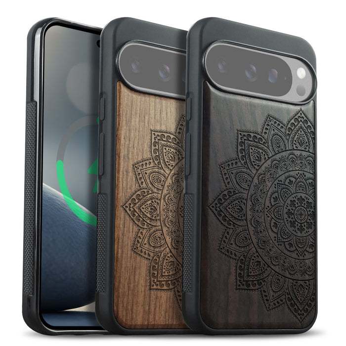 Lace Mandala, Classic Engraved Wood & TPU Case - Artisanal Cover for Google Pixel