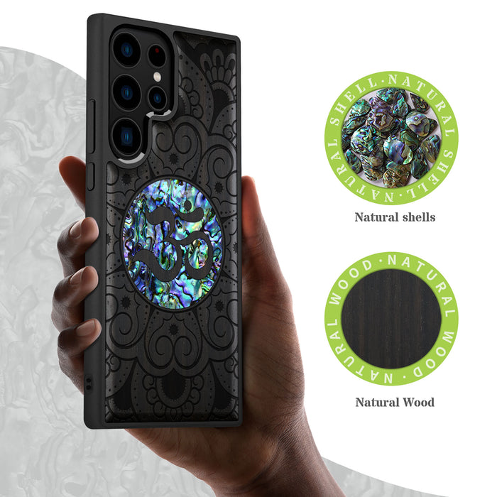 Eternal Om Mandala, Hand-Inlaid Wood & Mother of Pearl Case - Artisanal Cover for Samsung Galaxy