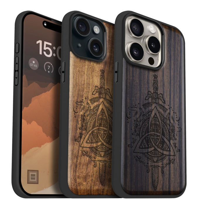 Norse Emblems, Classic Engraved Wood & TPU Case - Artisanal Cover for Apple iPhone