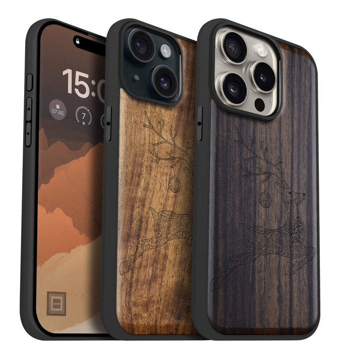 The Leaping Deer, Classic Engraved Wood & TPU Case - Artisanal Cover for Apple iPhone