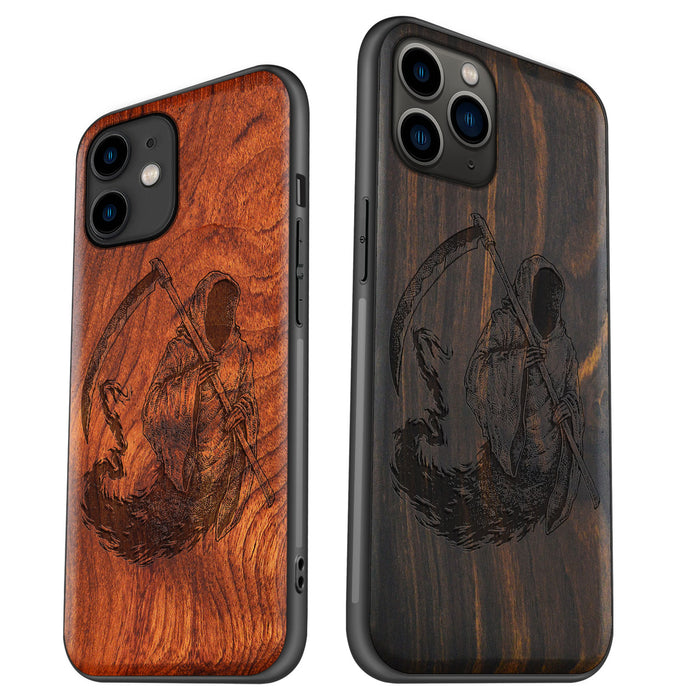 The Grim Reaper, Classic Engraved Wood & TPU Case - Artisanal Cover for Apple iPhone