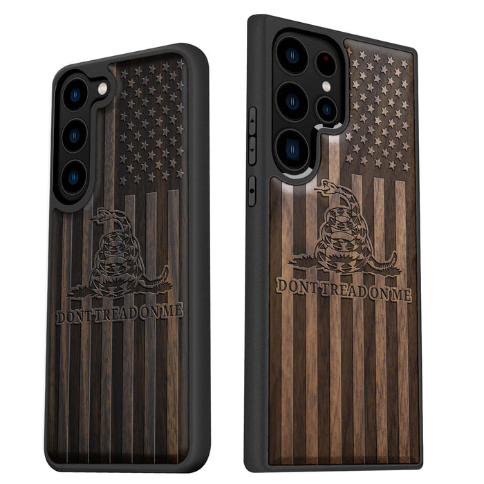 Gadsden and the American Flag, Classic Engraved Wood & TPU Case - Artisanal Cover for Samsung Galaxy