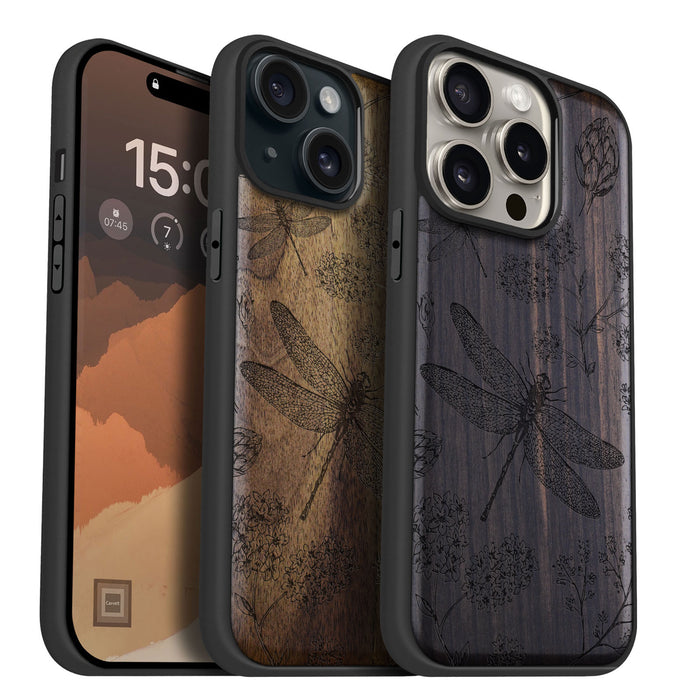 The Dragonfly Dance, Classic Engraved Wood & TPU Case - Artisanal Cover for Apple iPhone