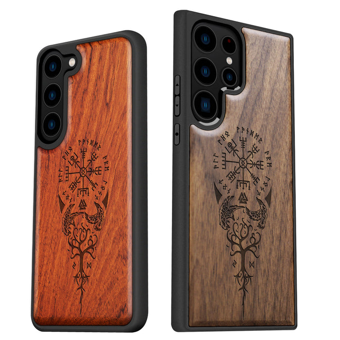 The Guiding Vegvisir, Classic Engraved Wood & TPU Case - Artisanal Cover for Samsung Galaxy