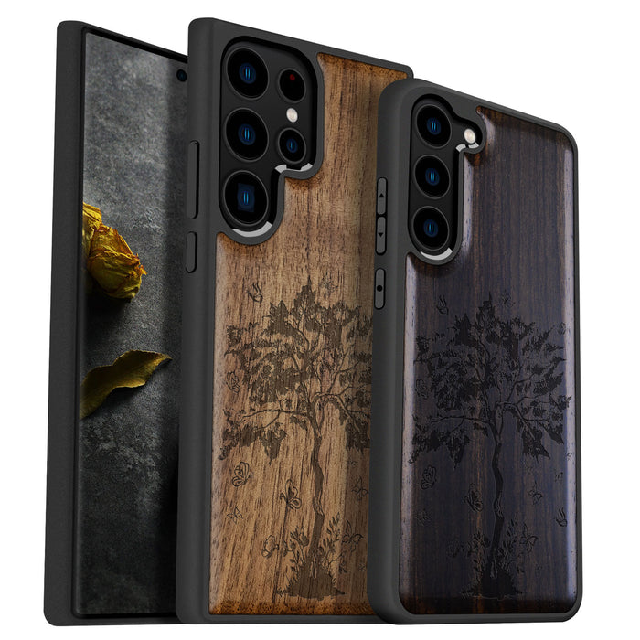 The Zentangle Sapling, Classic Engraved Wood & TPU Case - Artisanal Cover for Samsung Galaxy