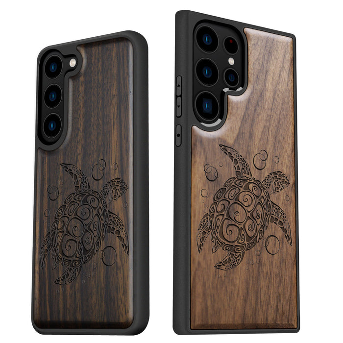 The Maori Turtle, Classic Engraved Wood & TPU Case - Artisanal Cover for Samsung Galaxy