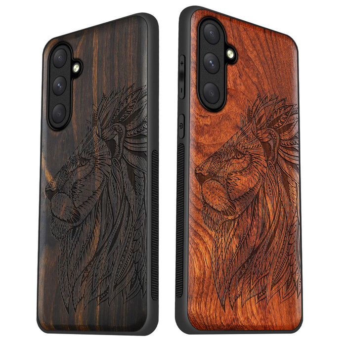 The Ornate Lion's Head, Classic Engraved Wood & TPU Case - Artisanal Cover for Samsung Galaxy