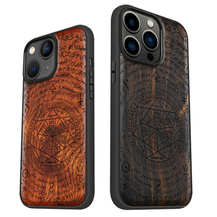 Archangel Solomon's Seals, Classic Engraved Wood & TPU Case - Artisanal Cover for Apple iPhone