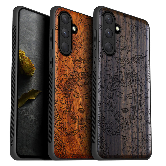 The Medusa Enigma, Classic Engraved Wood & TPU Case - Artisanal Cover for Samsung Galaxy