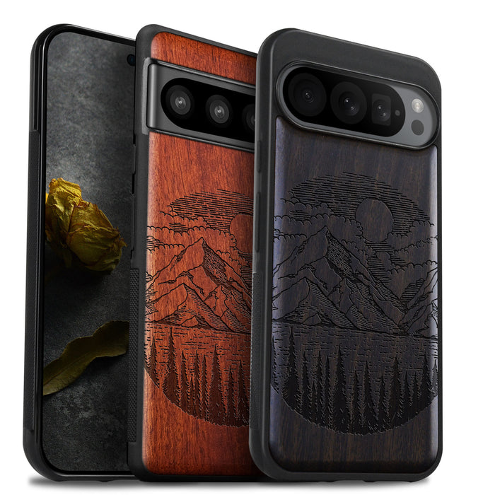 A Captivating Landscape Painting, Classic Engraved Wood & TPU Case - Artisanal Cover for Google Pixel